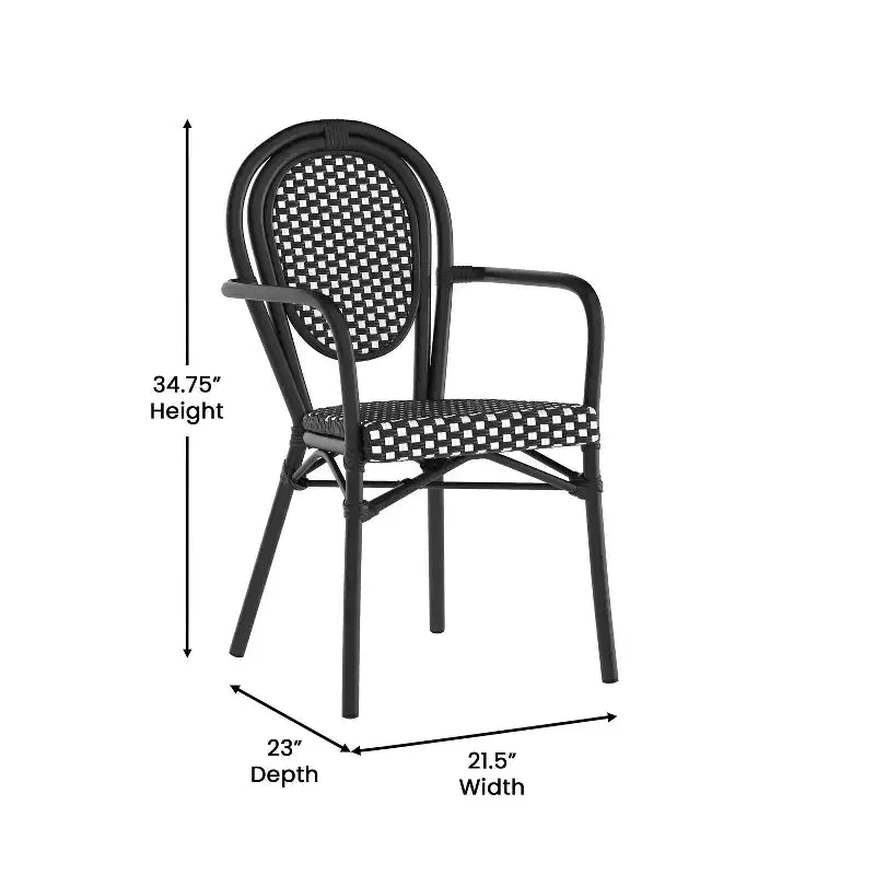 Chaise bistrot empilable professionnelle avec accoudoirs, en rotin PE et aluminium, pour l'intérieur et l'extérieur