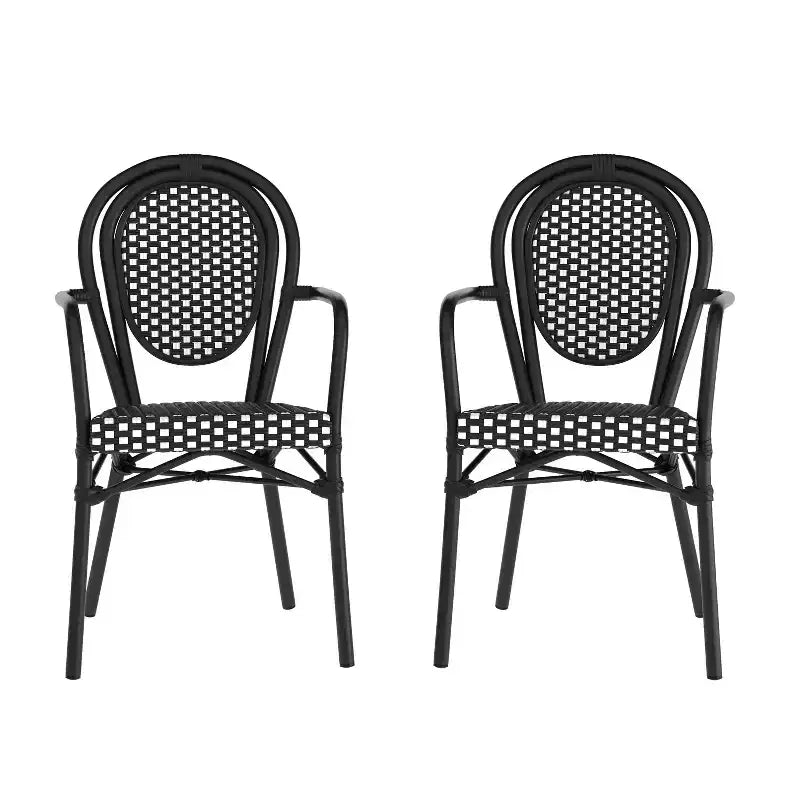 Chaise bistrot empilable professionnelle avec accoudoirs, en rotin PE et aluminium, pour l'intérieur et l'extérieur