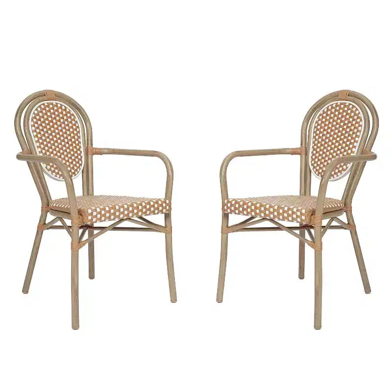 Chaise bistrot empilable professionnelle avec accoudoirs, en rotin PE et aluminium, pour l'intérieur et l'extérieur