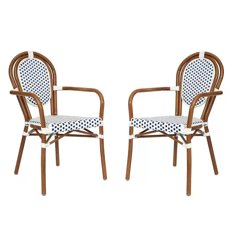 Chaise bistrot empilable professionnelle avec accoudoirs, en rotin PE et aluminium, pour l'intérieur et l'extérieur