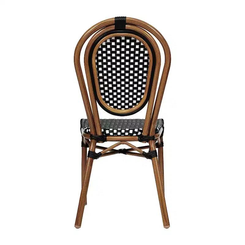 Chaise bistrot empilable commerciale intérieur/extérieur, rotin PE et cadre en aluminium