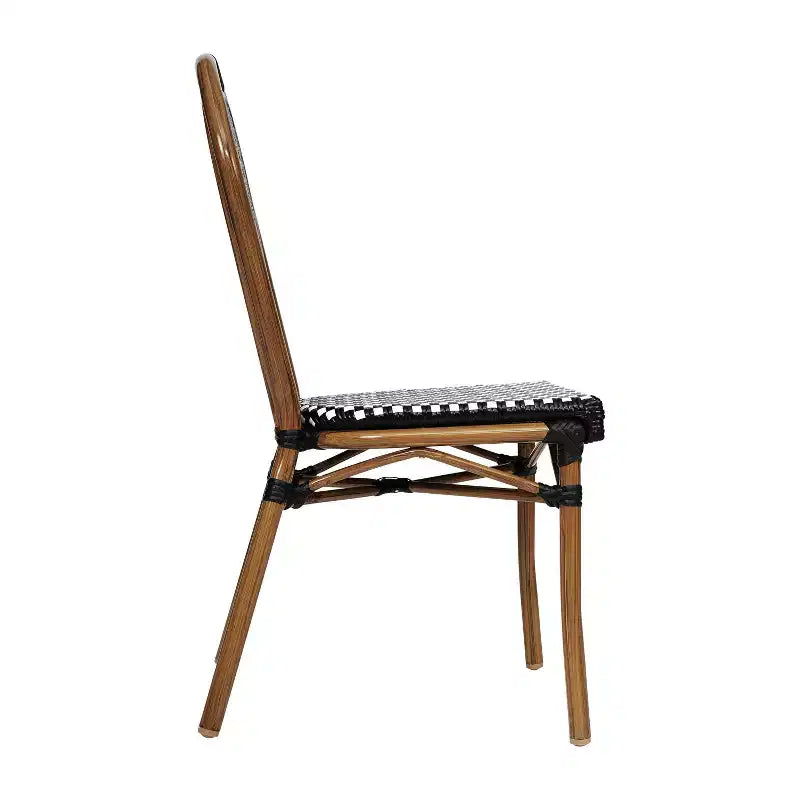 Chaise bistrot empilable commerciale intérieur/extérieur, rotin PE et cadre en aluminium