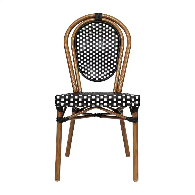 Chaise bistrot empilable commerciale intérieur/extérieur, rotin PE et cadre en aluminium