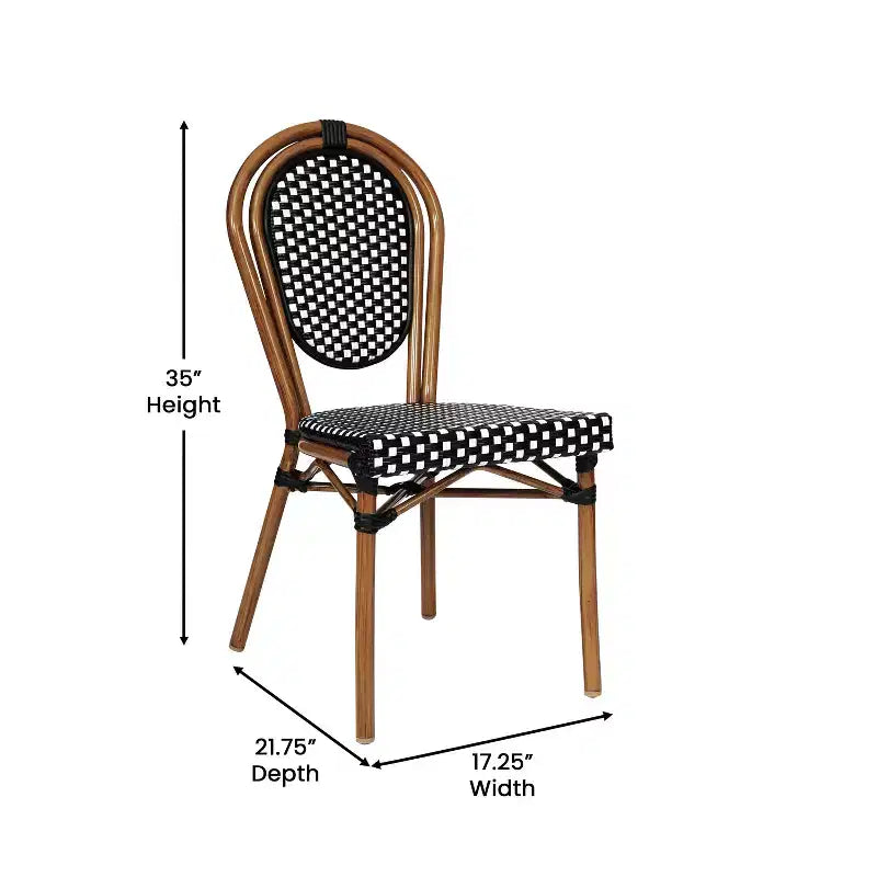 Chaise bistrot empilable commerciale intérieur/extérieur, rotin PE et cadre en aluminium