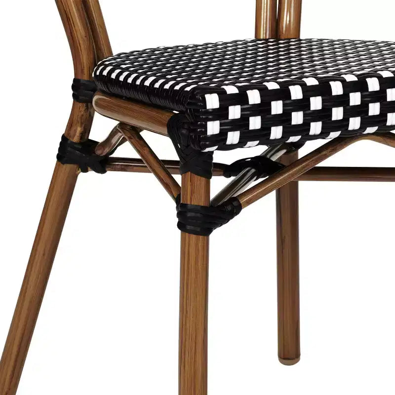 Chaise bistrot empilable commerciale intérieur/extérieur, rotin PE et cadre en aluminium