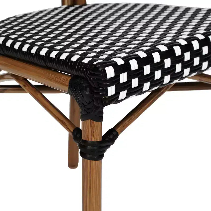Chaise bistrot empilable commerciale intérieur/extérieur, rotin PE et cadre en aluminium