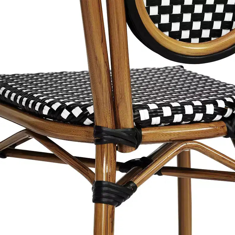 Chaise bistrot empilable commerciale intérieur/extérieur, rotin PE et cadre en aluminium