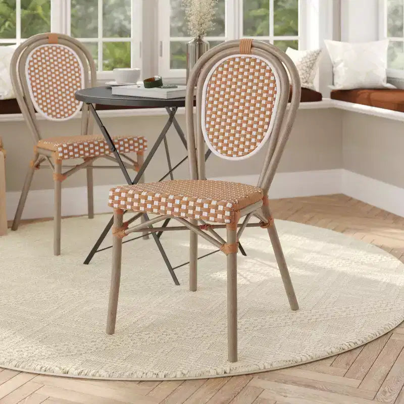 Chaise bistrot empilable commerciale intérieur/extérieur, rotin PE et cadre en aluminium