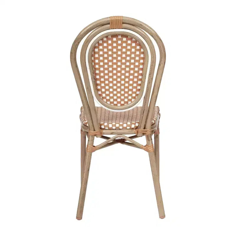 Chaise bistrot empilable commerciale intérieur/extérieur, rotin PE et cadre en aluminium