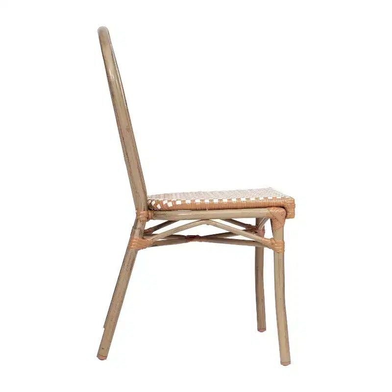 Chaise bistrot empilable commerciale intérieur/extérieur, rotin PE et cadre en aluminium