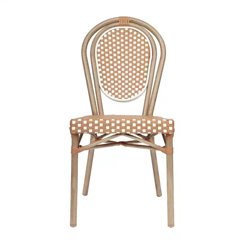 Chaise bistrot empilable commerciale intérieur/extérieur, rotin PE et cadre en aluminium