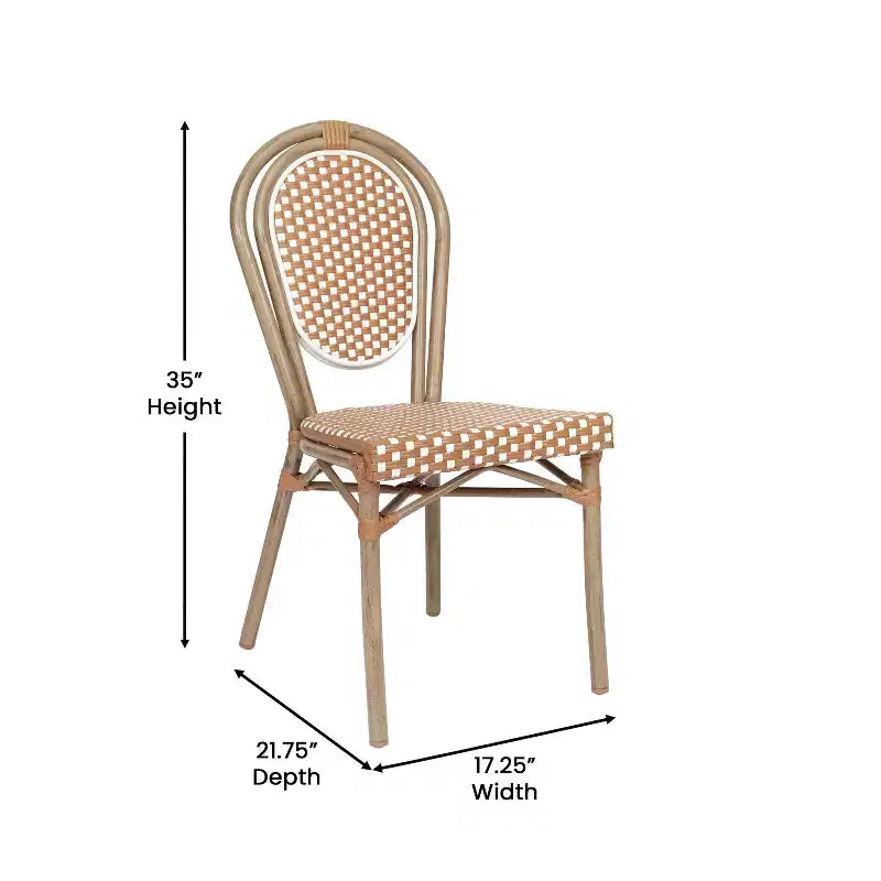 Chaise bistrot empilable commerciale intérieur/extérieur, rotin PE et cadre en aluminium
