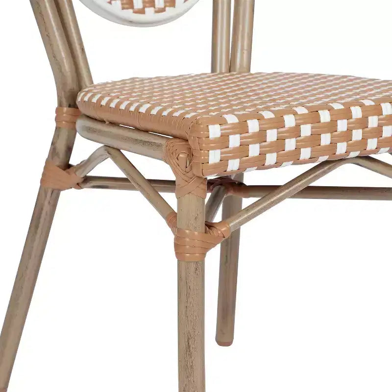 Chaise bistrot empilable commerciale intérieur/extérieur, rotin PE et cadre en aluminium