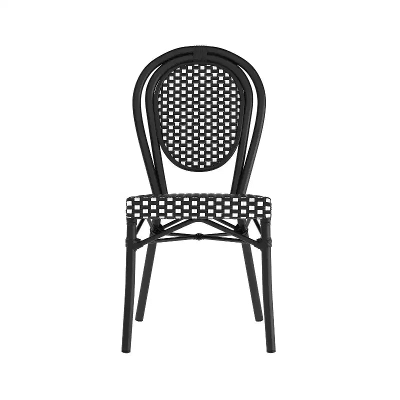 Chaise bistrot empilable commerciale intérieur/extérieur, rotin PE et cadre en aluminium