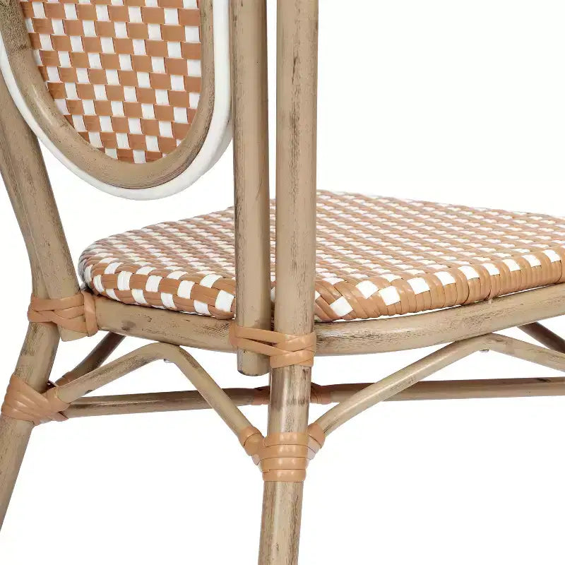 Chaise bistrot empilable commerciale intérieur/extérieur, rotin PE et cadre en aluminium