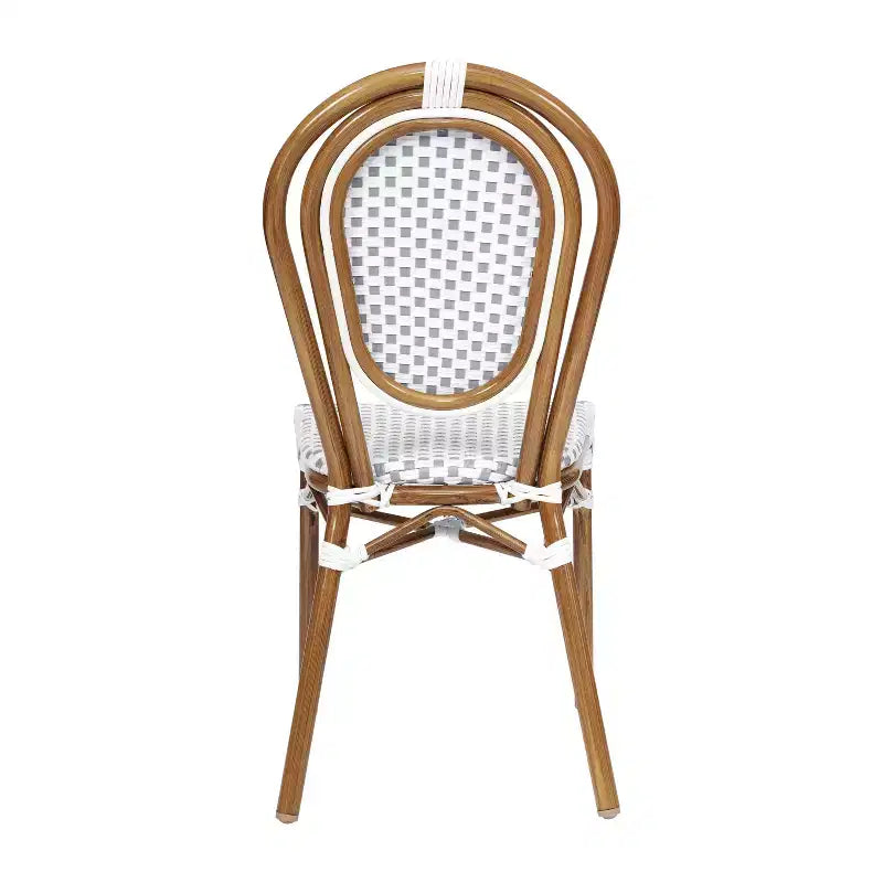 Chaise bistrot empilable commerciale intérieur/extérieur, rotin PE et cadre en aluminium