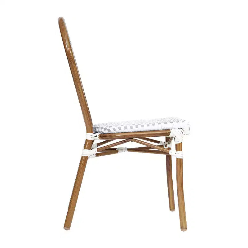 Chaise bistrot empilable commerciale intérieur/extérieur, rotin PE et cadre en aluminium