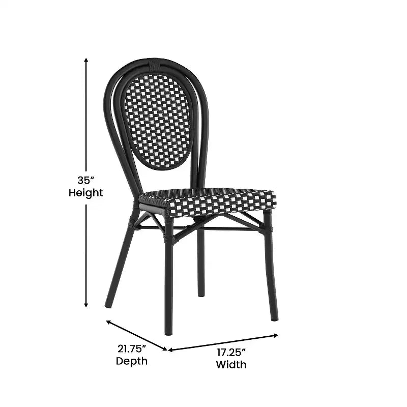 Chaise bistrot empilable commerciale intérieur/extérieur, rotin PE et cadre en aluminium