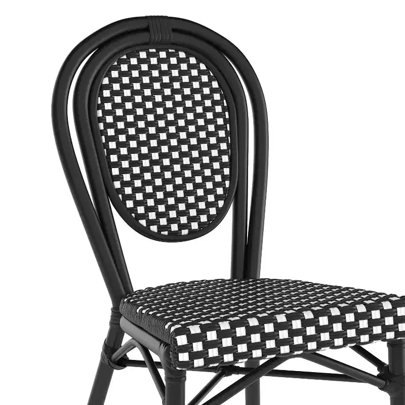 Chaise bistrot empilable commerciale intérieur/extérieur, rotin PE et cadre en aluminium