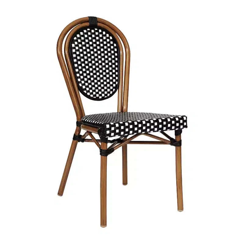 Chaise bistrot empilable commerciale intérieur/extérieur, rotin PE et cadre en aluminium