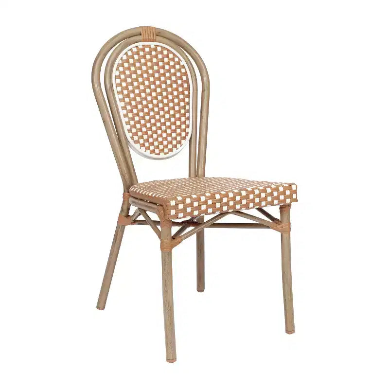 Chaise bistrot empilable commerciale intérieur/extérieur, rotin PE et cadre en aluminium