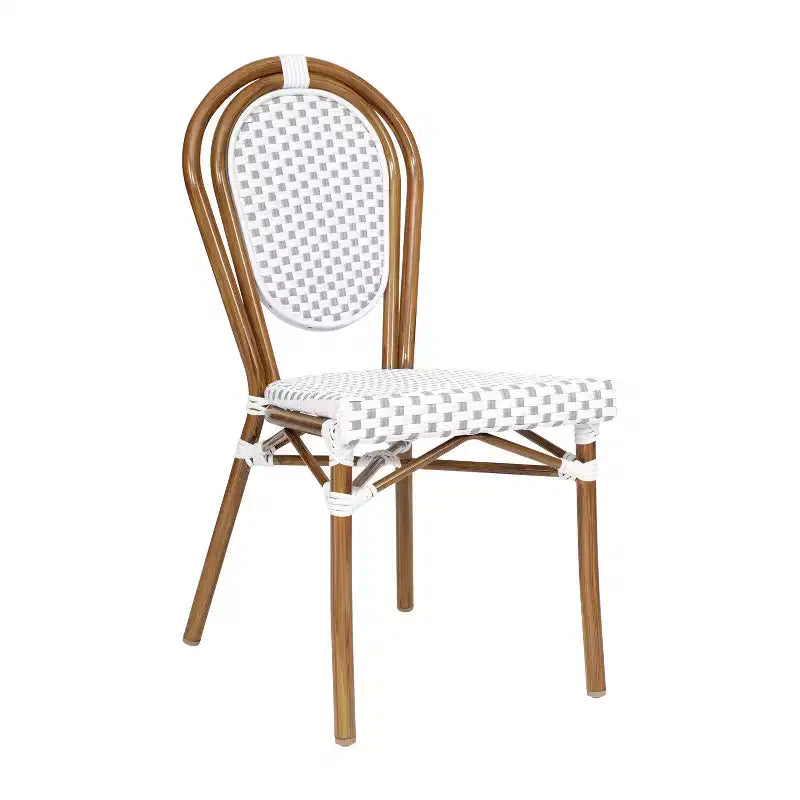 Chaise bistrot empilable commerciale intérieur/extérieur, rotin PE et cadre en aluminium