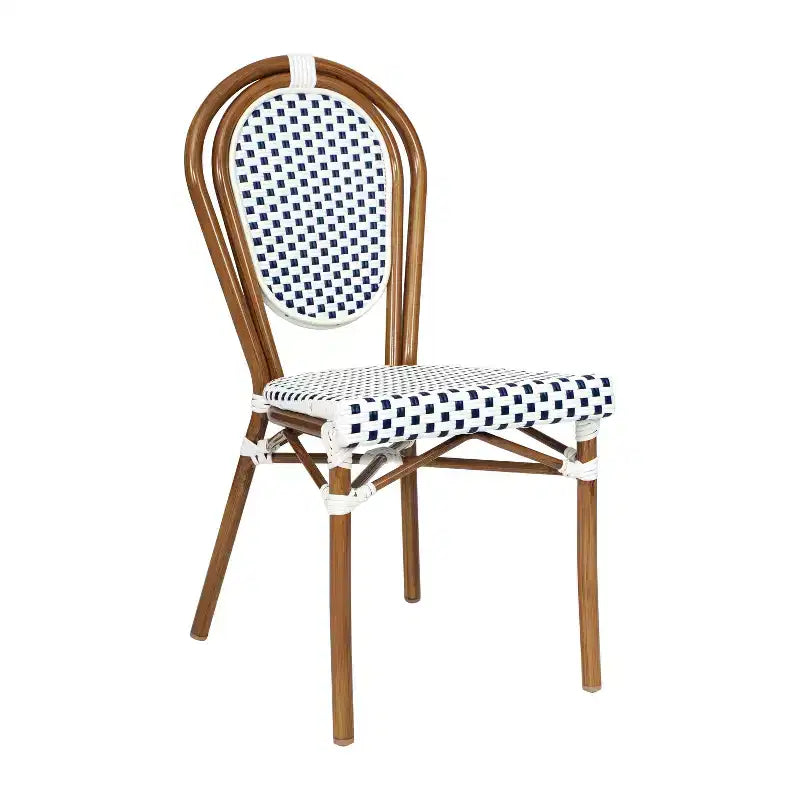 Flash Furniture Lourdes Indoor/Outdoor Commercial Thonet Bistro Stacking Chair, PE Rattan and Aluminum Frame