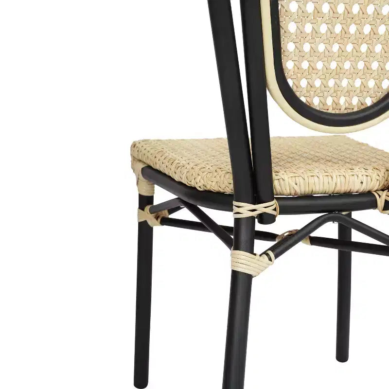Chaise bistro empilable commerciale intérieur/extérieur, rotin synthétique et cadre en aluminium