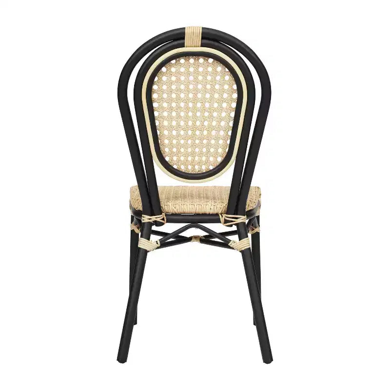 Chaise bistro empilable commerciale intérieur/extérieur, rotin synthétique et cadre en aluminium