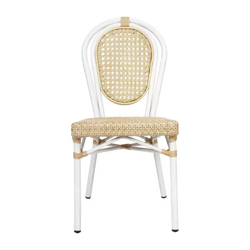 Chaise bistro empilable commerciale intérieur/extérieur, rotin synthétique et cadre en aluminium