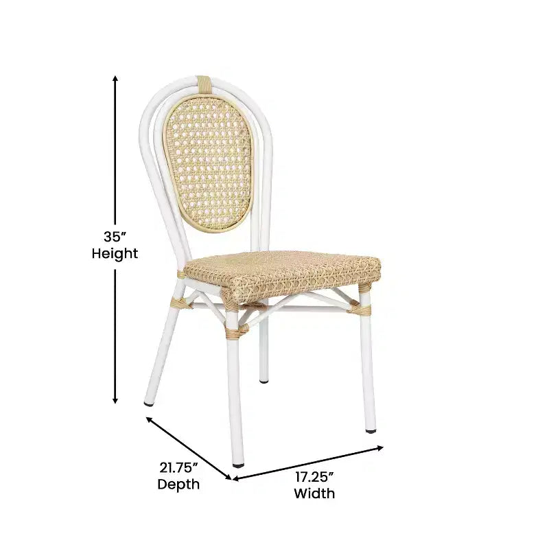Chaise bistro empilable commerciale intérieur/extérieur, rotin synthétique et cadre en aluminium