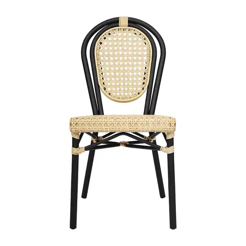 Chaise bistro empilable commerciale intérieur/extérieur, rotin synthétique et cadre en aluminium