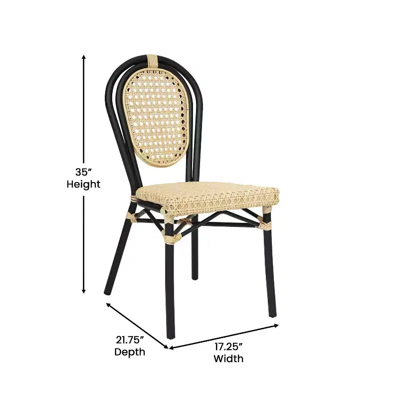 Chaise bistro empilable commerciale intérieur/extérieur, rotin synthétique et cadre en aluminium