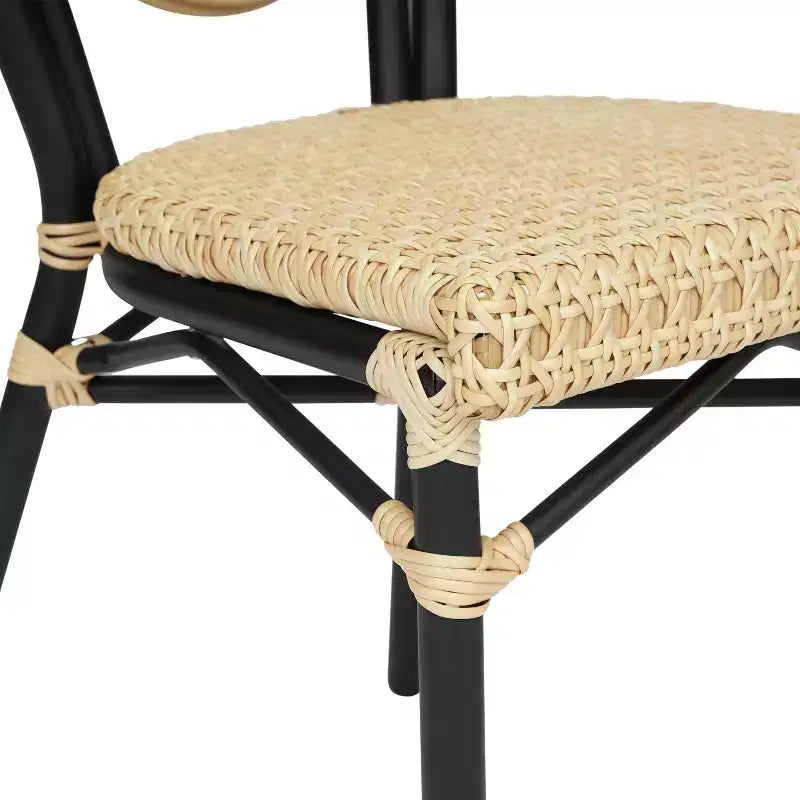 Chaise bistro empilable commerciale intérieur/extérieur, rotin synthétique et cadre en aluminium