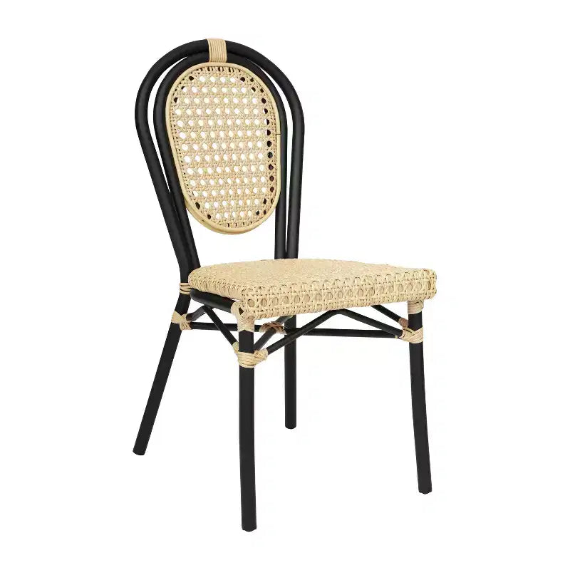 Chaise bistro empilable commerciale intérieur/extérieur, rotin synthétique et cadre en aluminium