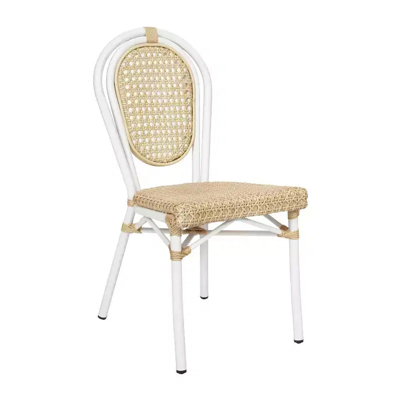 Flash Furniture Cannes Indoor/Outdoor Commercial Thonet Bistro Stacking Chair, PE Cane Rattan and Aluminum Frame