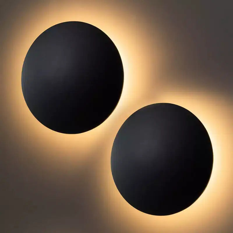 Applique murale lanterne DEL ronde en aluminium noir de 8 po pour l'intérieur et l'extérieur
