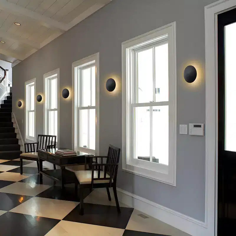 Applique murale lanterne DEL ronde en aluminium noir de 8 po pour l'intérieur et l'extérieur