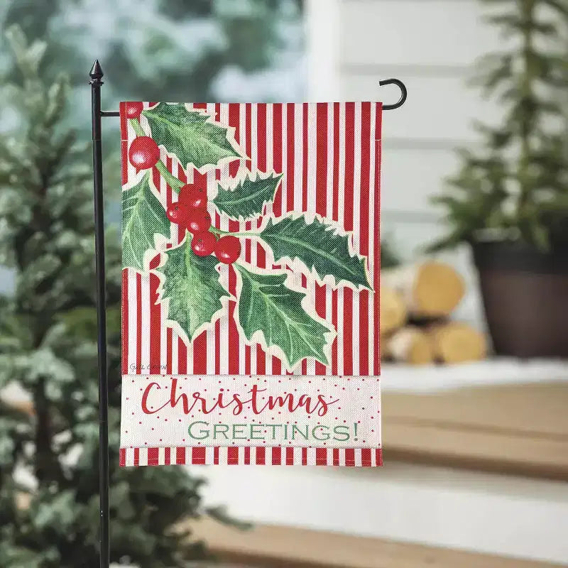 Evergreen Flag Christmas Greetings Welcome Garden Flags 12x18 Double Sided, Outside, Christmas Garden Flag