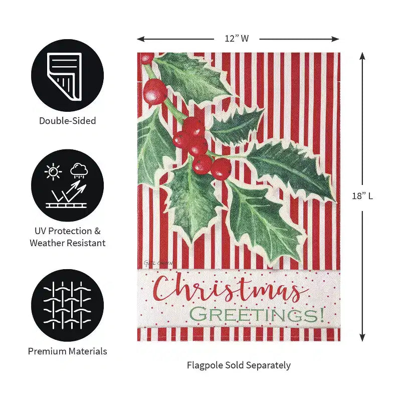Drapeau de Noël Vœux de Bienvenue Drapeaux de Jardin 30x45 cm Double Face, Extérieur, Drapeau de Jardin de Noël