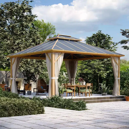 EROMMY 12x14ft Hardtop Gazebo with Double Aluminum Composite Roof for Patio