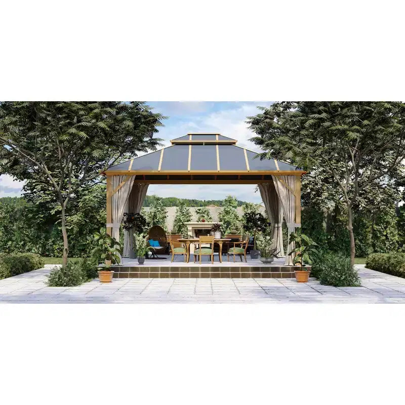 Gazebo à toit rigide 12x14 pieds avec toit en composite d'aluminium double pour terrasse