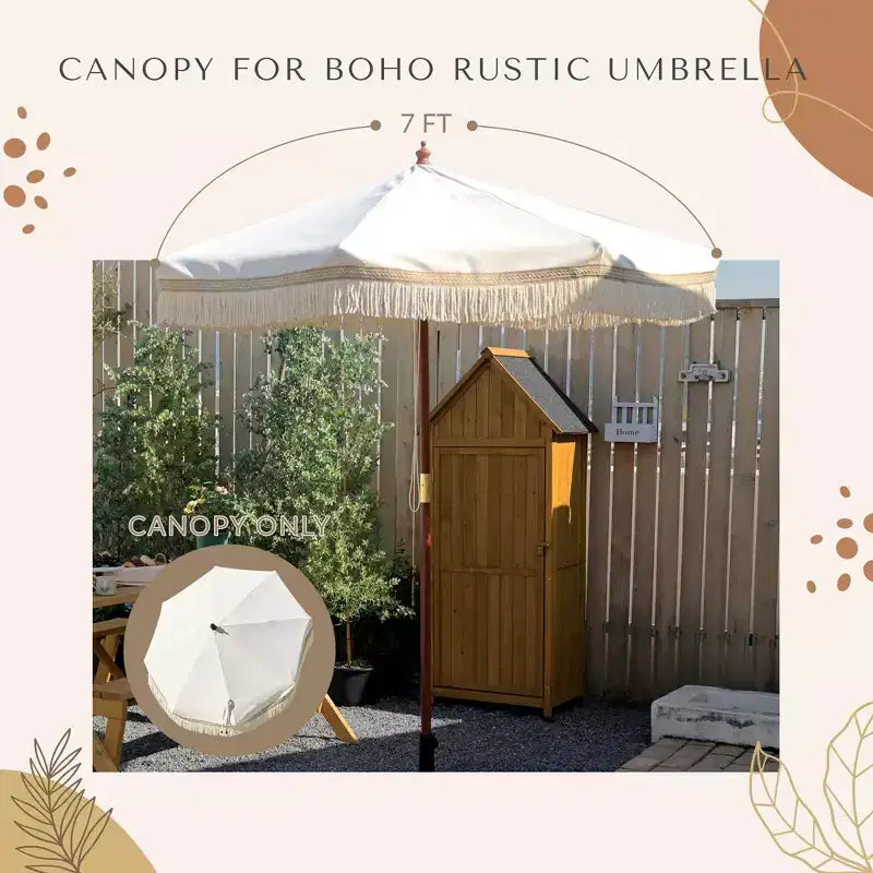7 Ft Fringe Umbrella Replacement Canopy Top Cover Boho Outdoor Garden,Beige with Tassels