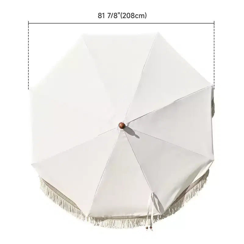 Auvent de rechange pour parasol de jardin d'extérieur bohème avec franges de 2,13 m, beige avec pompons